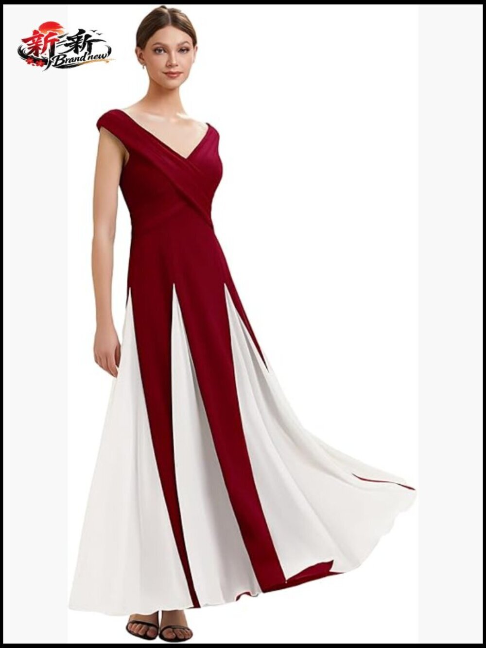 High Stretch Crepe Formal Wedding Guest Dress with V Neck Cap Sleeves